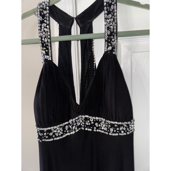 Xscape by Joanna Chen Black Beaded Halter Gown Formal Evening Dress 12 - Picture 3 of 9